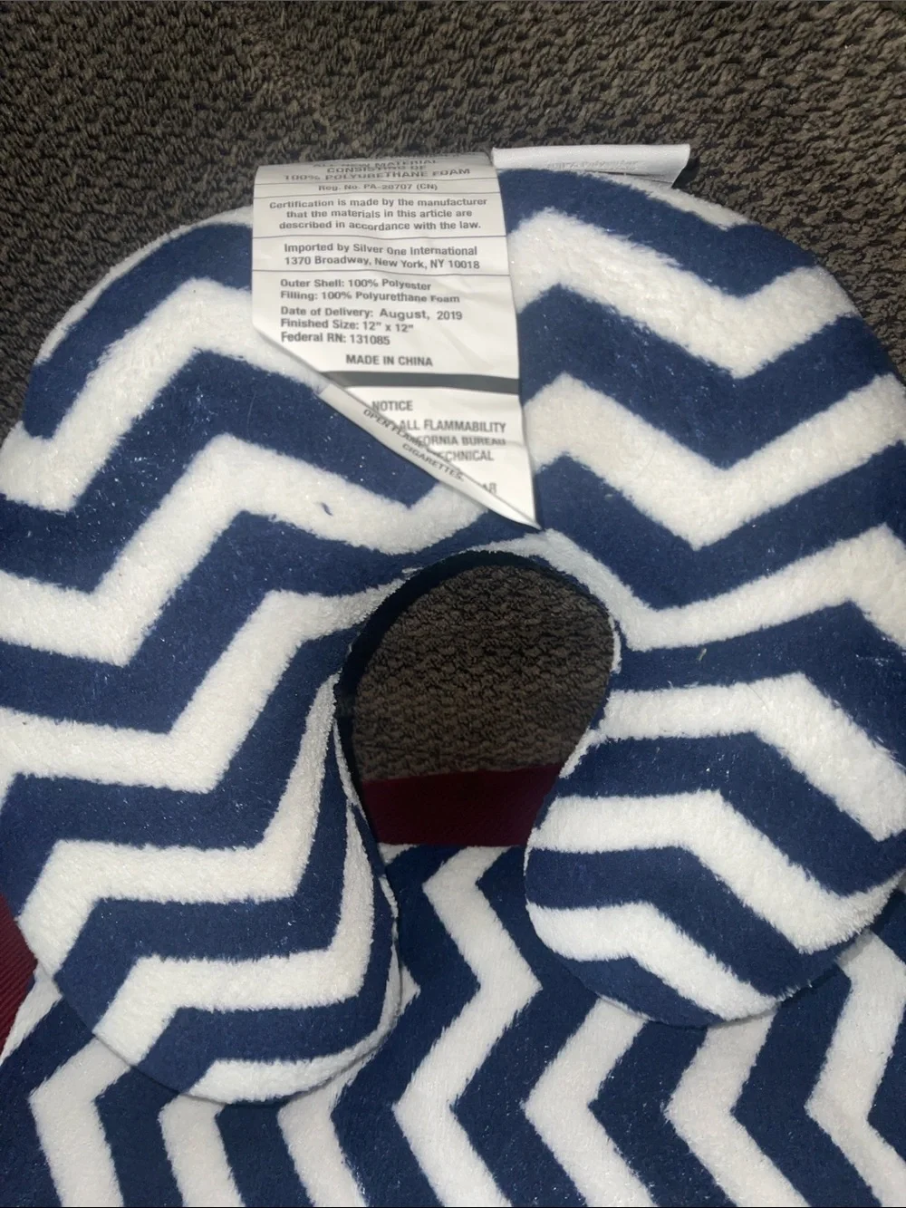 Silver Crest At Home Navy & White Chevron Neck Pillow with blanket